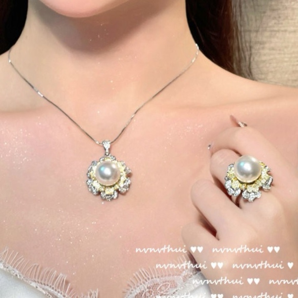 Elegant Pearl and Gold Color Flower Jewelry Set